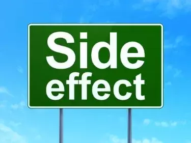 Trulicity lawsuit: Medicine concept: Side Effect on green road highway sign, clear blue sky background, 3D rendering