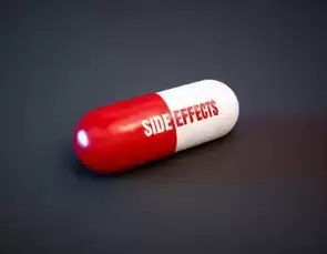Trulicity lawsuit: red and white capsule with side effects written on side on black background
